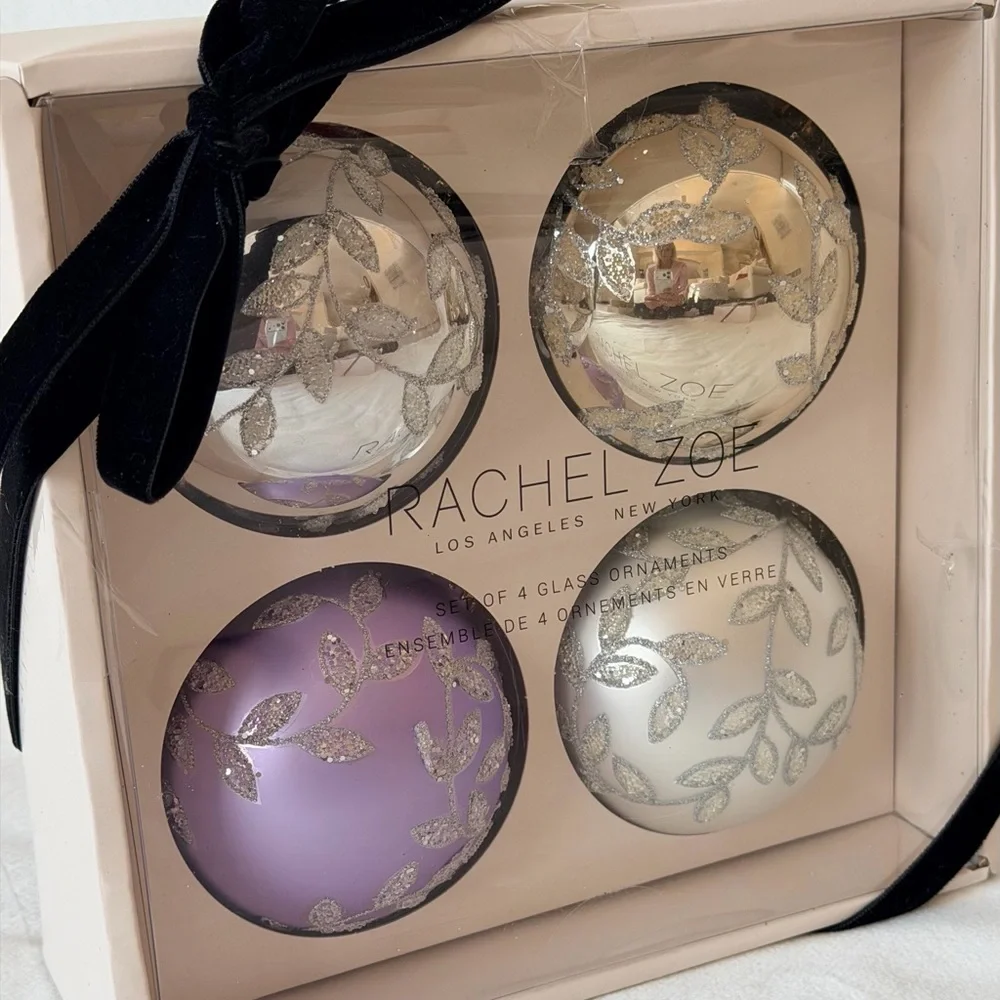 Rachel Zoe Silver Gold and Lavender Glass Ornament Collection, Set of 4